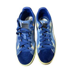 Puma Suede Sneakers Mens Size 9 Blue Tie-Dye Pattern w/ Speckled Yellow Sole - O
